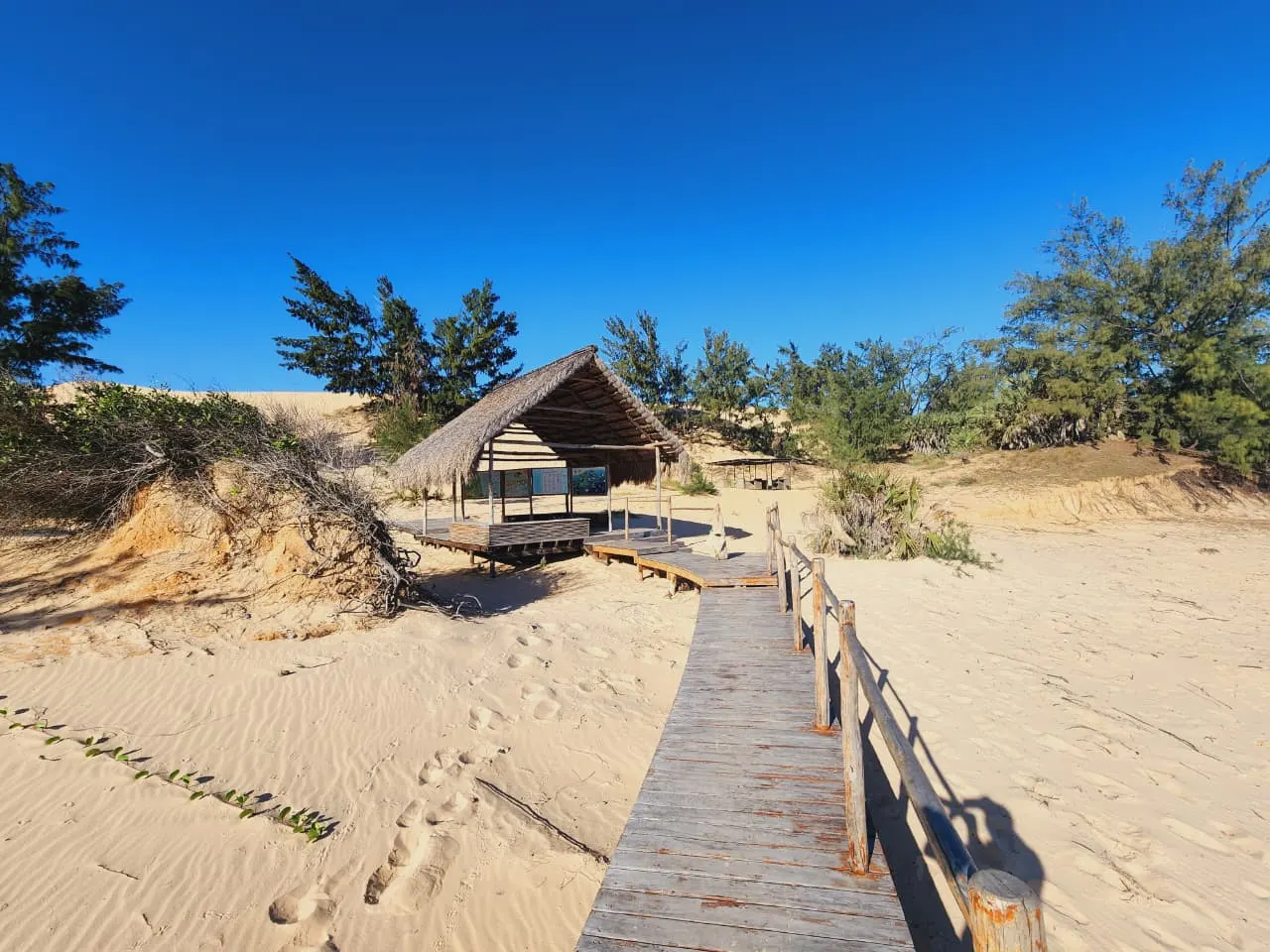 Bazaruto Island — A thatched shelter on the dunes